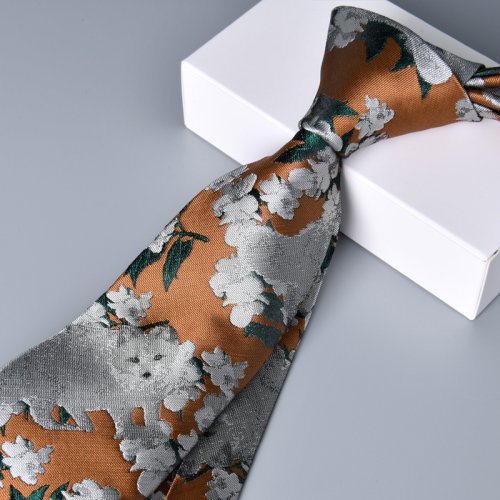 Afbeelding van Elegante Vintage Bloemenstropdas voor Heren - Luxe Bruine en Zilveren Slanke Cravate met Bloemendessin, 7 cm Breed