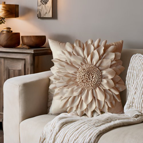 Imagen de Fundas de Cojín Decorativas Beige con Girasol 3D