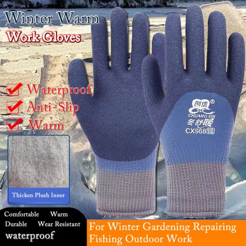 Imagen de Guantes Térmicos Impermeables de Invierno con Recubrimiento de Látex para Trabajos Pesados, Protección Antideslizante para Constructores y Jardinería