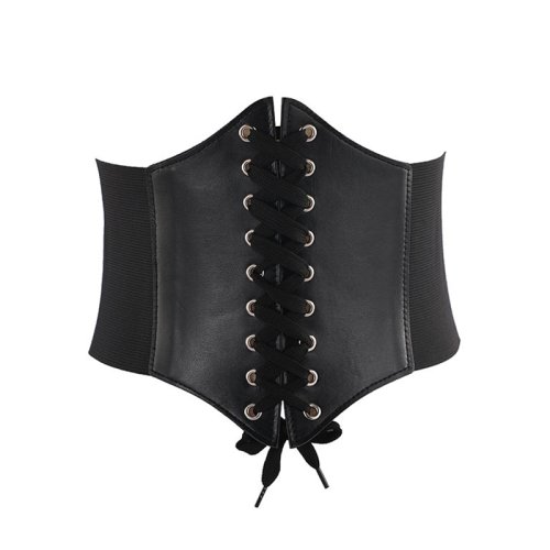 Image of Elegant High-Waisted Women's Corset Body Shapewear with Wide Leather Belt and Cummerbund Design for Slimming Silhouette and Stylish Support