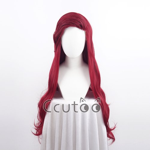 Image of Princess Ariel Inspired Deep Red Curly Synthetic Wig with Cap – Perfect for Cosplay, Costume Parties, and Role Play