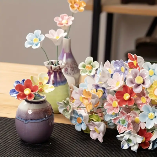 Immagine di 10 Fiori in Ceramica Artigianali a Mano, Fiori di Fata Casuali per Decorazioni Domestiche e Feste, Ideali per San Valentino