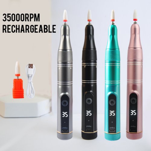 Immagine di Trapano per Unghie Portatile Ricaricabile 35.000 Giri/Min - Kit Manicure Professionale con File e Lucidatore per Cuticole e Smalto