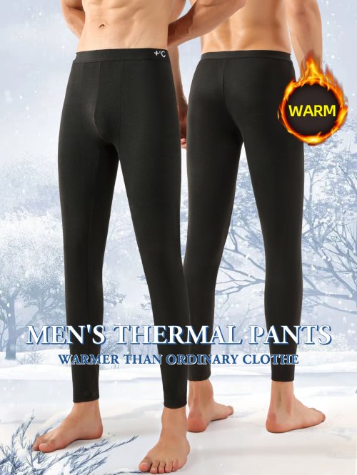 Immagine di Intimo termico da uomo Leggings in pile Mutandine morbide ad alta elasticità slim fit tinta unita athleisure pantaloni autunnali morbidi abbigliamento