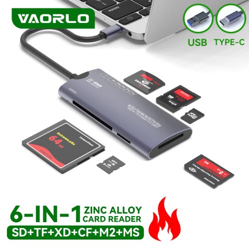 Imagen de Lector de tarjetas multifunción USB 2.0/TIPO C 6 en 1, compatible con tarjetas de memoria SD/TF/XD/CF/M2, adecuado para cámaras y computadoras, transferencia de datos de alta velocidad de 480 Mbps,
