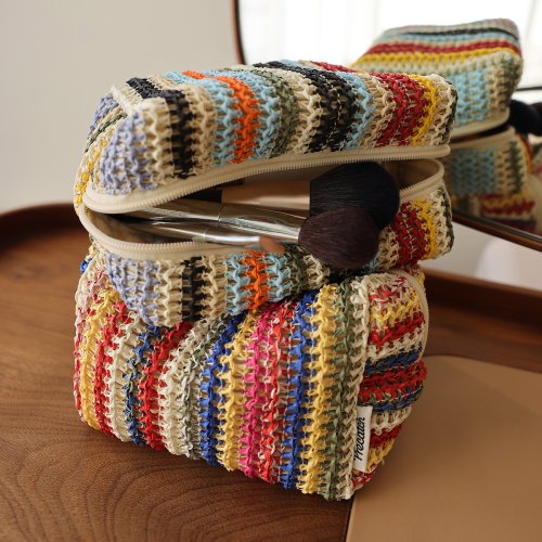 Bild von Bunte gestrickte Kosmetiktasche, reisefreundliche Handtasche, Kulturbeutel, Kosmetik- und Hautpflege-Organizer für Damen, Handtasche für unterwegs