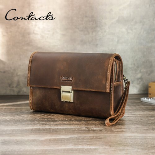 Afbeelding van Echte Lederen Clutch Tas voor Heren – Retro Stijl met Polsband, Zakelijk & Fitness Gebruik, Ideaal voor iPad, Reizen en Dagelijks Gebruik