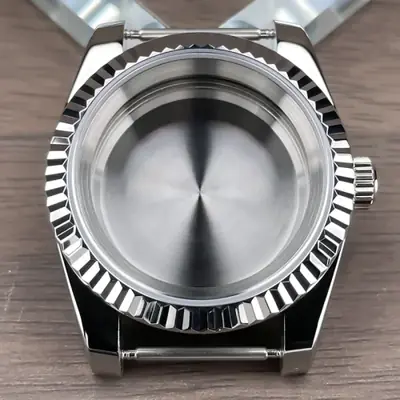 Image de Boîtier montre NH35 36-39mm, lunette cannelée, verre saphir acier inox