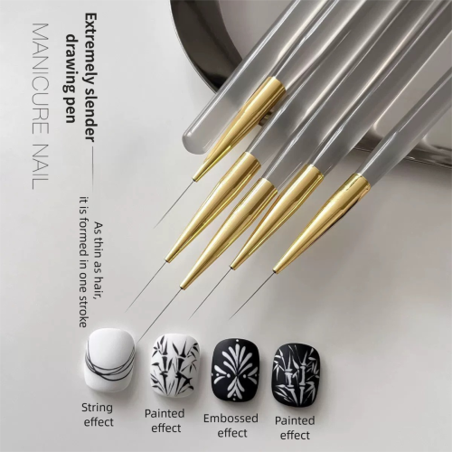 Immagine di Set di 5 pennelli professionali per nail art, set di pennelli per unghie a linea fine, pennelli da disegno di precisione per dettagli sottili per smalto gel