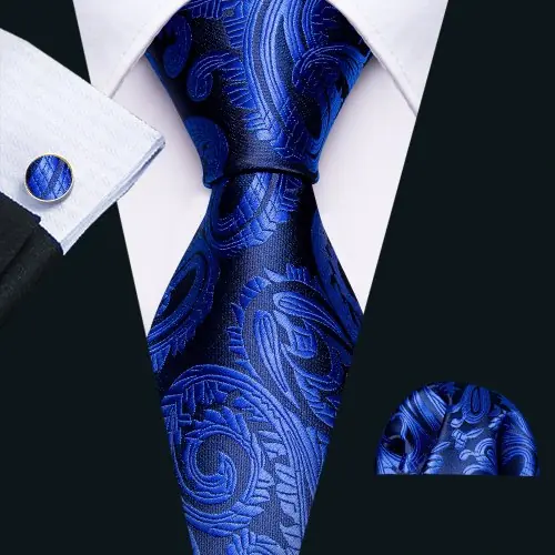 Image de Cravate Bleue Soie & Boutons de Manchette Classiques
