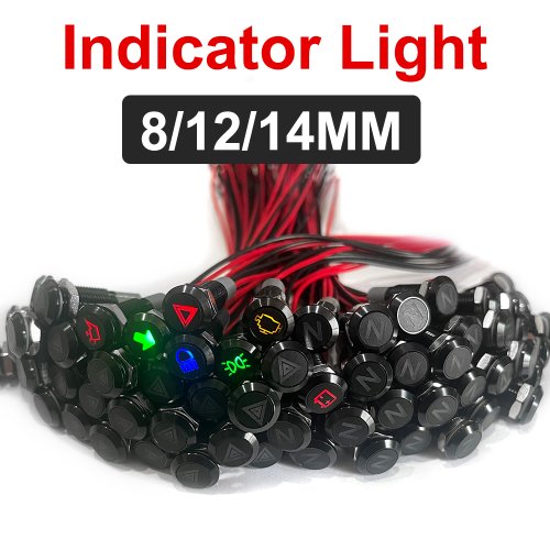Afbeelding van Waterdichte LED Indicator Lamp 8/12/14mm voor Auto, Motorfiets en Dashboard - Metalen Pilot Signal Licht met 12V/24V Aansluiting