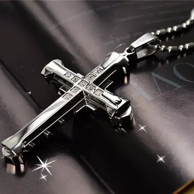 Image de Pendentif Croix Cristal Homme - Acier Inoxydable Or Noir Bleu