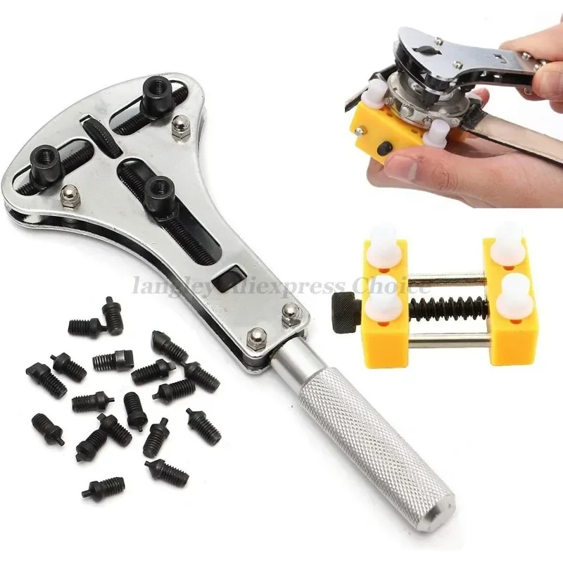 Image of Professional Watch Repair Tool Kit with Waterproof Screwdriver, Adjustable 3-Claw Back Case Opener, Battery Press, and Wrench for Precise Watch Maintenance