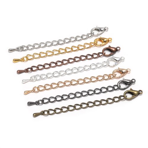 Image of 10-Piece Set of 50-70mm Tone-Extended Extension Tail Chains with Lobster Clasps and Connectors for DIY Bracelet and Necklace Jewelry Making