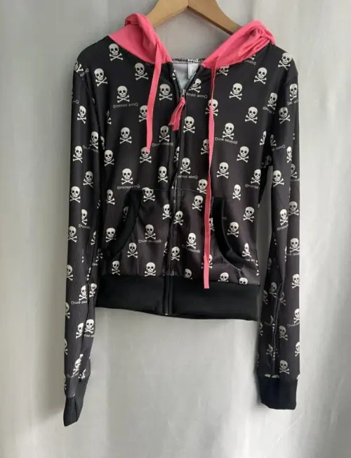 Image de Sweat à capuche noir vintage punk crâne Harajuku Y2K femme