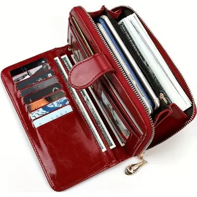Image de Portefeuille Long Cuir Brillant avec Bracelet