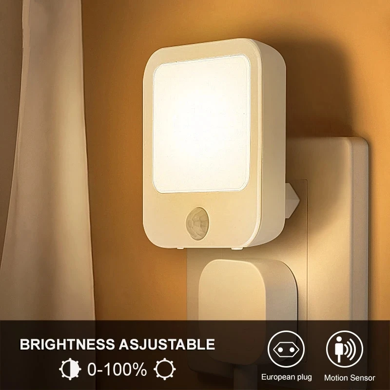 Immagine di Sensore di movimento a luce notturna con luce a LED Lampade con spina europea Luce notturna per bambini Lampada da notte wireless per comodino Camera da letto Nigh