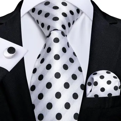 Image de Cravate Homme Blanc Gris Argent - Ensemble Soie Élégant