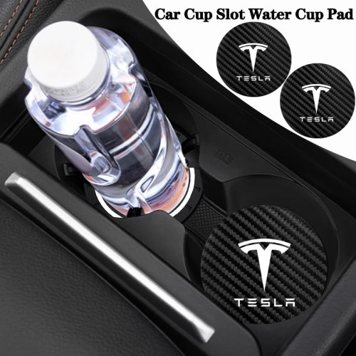 Bild von 2er Set Leder-Wassertassenmatten mit Tesla-Logo – Geräuschdämpfung und Stil für Model S, 3, Y, X, Cybertruck & Roadster