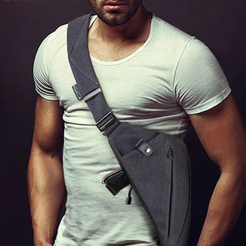 Image of Adjustable Anti-Theft Chest Bag with Concealed Tactical Storage and Secure Holster Pouch for Men – Durable Nylon Shoulder Messenger Bag