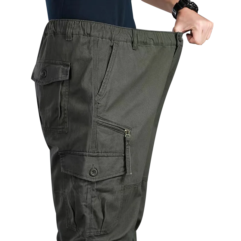 Imagen de Pantalones Tácticos para Hombre de Alta Calidad con Cintura Elástica y Múltiples Bolsillos - Pantalones Cargo de Algodón en Tallas Grandes para Trabajo, Entrenamiento y Deportes