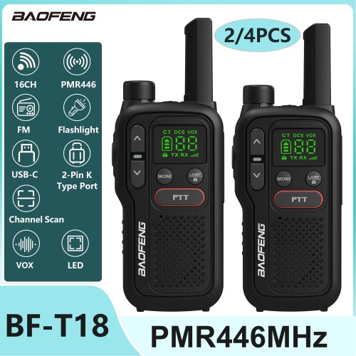 Image of Baofeng T18 Mini Walkie Talkie Set – 4-Pack PMR446MHz Rechargeable Two-Way Radios with USB Charger for Kids, Camping, and Outdoor Adventures