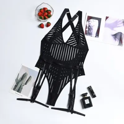 Image de Body Sexy Dentelle Rayé - Lingerie Moulante & Jarretelles