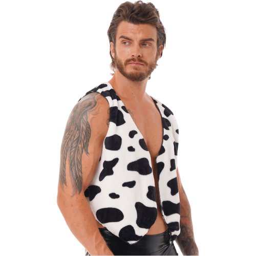 Imagen de Chaleco Sin Mangas con Estampado de Vaca para Hombre, Abrigo Abierto por Delante, Estilo Hippie, Ideal para Navidad, Halloween, Carnaval, Disfraces Vaqueros y Juego de Rol