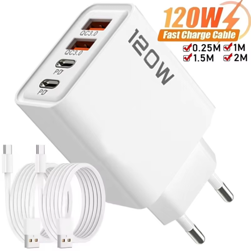 Afbeelding van 120W USB-C Snellader met PD Technologie - Ultra-Snelle Oplader voor iPhone, Xiaomi, Huawei, Redmi en OnePlus