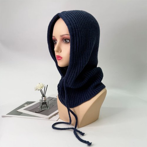 Afbeelding van 1pc Winter Warm Gebreide Bivakmuts Cap, Outdoor ProofHood Sjaal Hals Elastisch Trekkoord Zachte Dikke Muts voor Skiën in de Winter