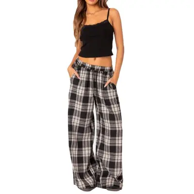 Image de Pantalon de Pyjama Taille Haute à Carreaux - Confort & Style