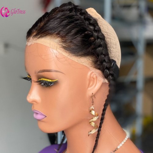 Image of Natural Looking 12 Inch Ear-to-Ear Braided Hairpiece with Bleached Knots and Full 13x4 Lace Frontal Human Hair Extension for Effortless, Seamless Styling