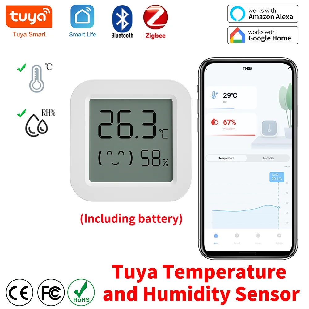 Zdjęcie Czujnik temperatury i wilgotności Tuya z WiFi i Zigbee – mini ekran LCD, kompatybilny z Bluetooth, idealny do inteligentnego domu