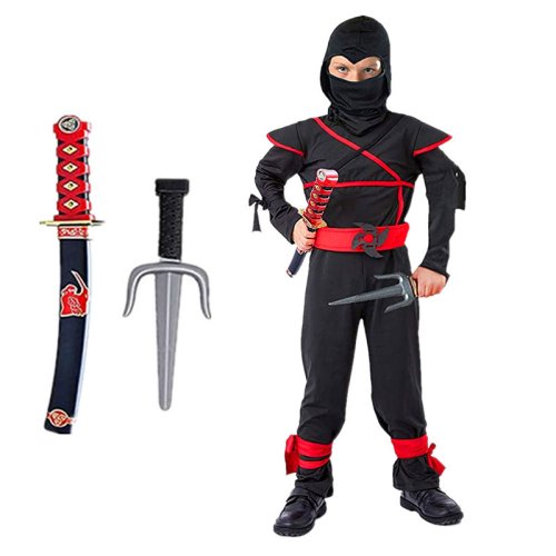 Image de Costume Ninja Rouge Enfant - Déguisement Samurai Japonais