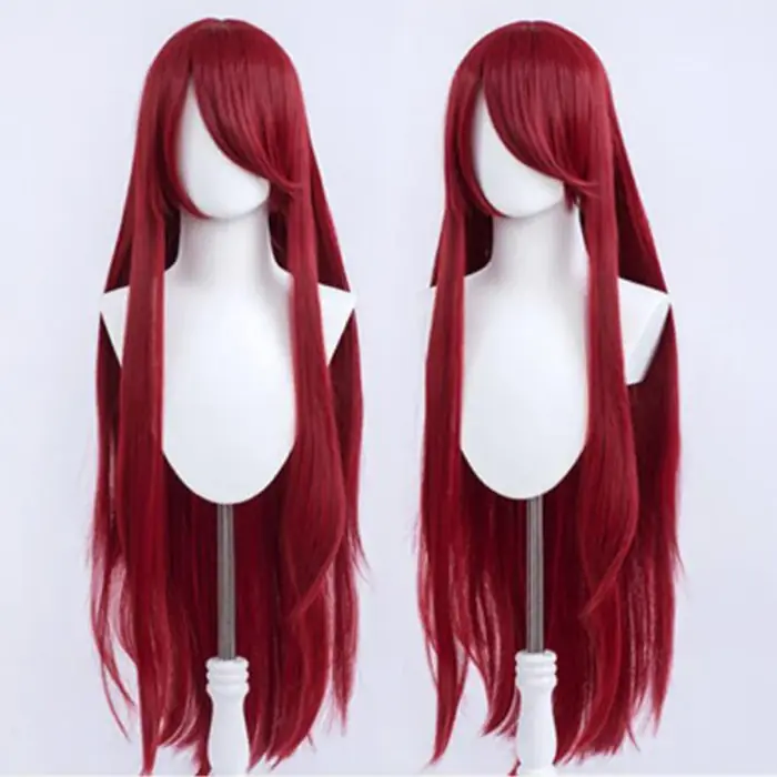 Image de Perruque Rouge Uzumaki Kushina - 100 cm, Synthétique, Frange Complète