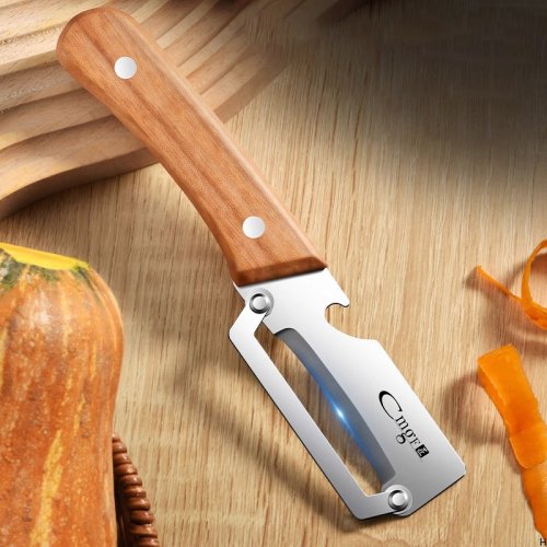 Image of Eco-Friendly Stainless Steel Peeler with Natural Wooden Handle – Perfect for Peeling and Slicing Fruits and Vegetables with Smooth, Durable Performance
