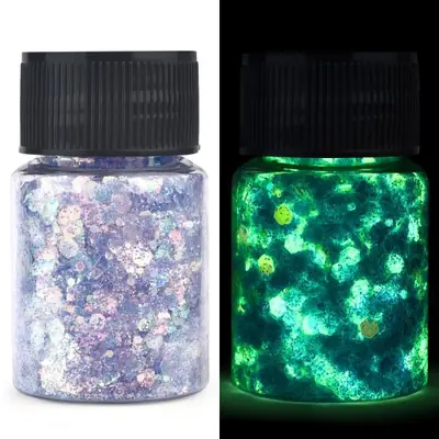 Image de Paillettes Lumineuses Hexagonales pour Résine Époxy - Lueur dans la Nuit