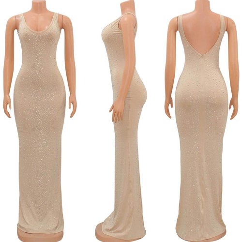 Immagine di Abiti lunghi aderenti con strass scintillanti per le donne Abiti da sera da sposa senza schienale Night Party Club Celebrity anche abiti Robe