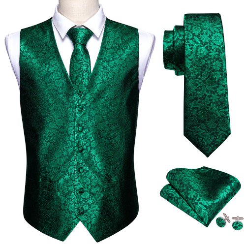 Image de Gilet Homme Élégant Vert Paisley - Tenue Formelle Slim Fit