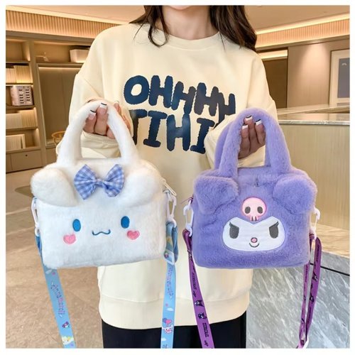 Bild von Sanrio Plüsch-Tasche mit Kuromi, Cinnamoroll und Melody – Niedliche Anime-Handtasche für Kosmetik, Reise und Alltag – Ideal als Geschenk für Frauen
