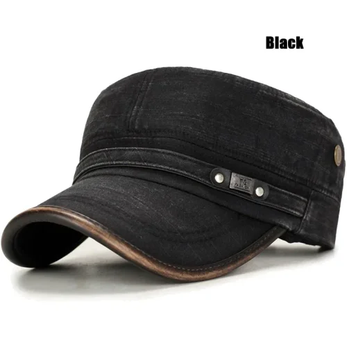 Afbeelding van Gloednieuwe mannen vrouwen gewassen noodlijdende katoen verstelbare platte top cadet cap mode klassieke unisex outdoor casual sport cap