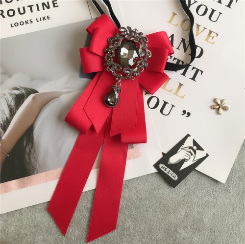 Imagen de Pajarita con diamantes de imitación para mujer, foto de graduación, uniforme escolar para estudiante...