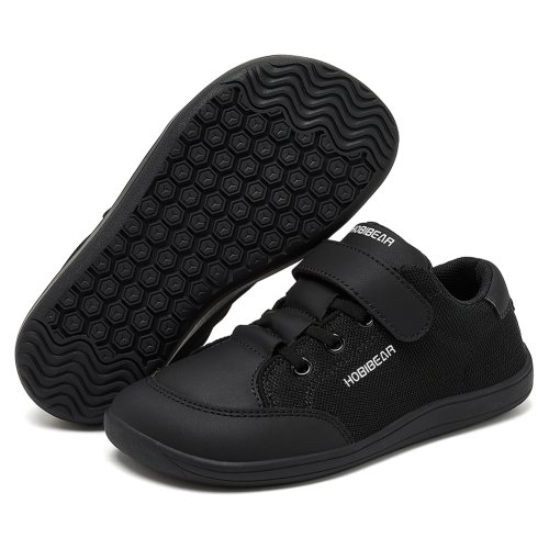 Hobibear Kids Wide Toe Barefoot Schoenen voor Jongens en Meisjes - Minimalistische, Lichtgewicht Sneakers met Hook & Loop Sluiting, Mesh en Kunstleer