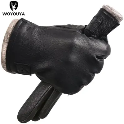 Image de Gants d'Hiver en Cuir Véritable pour Hommes