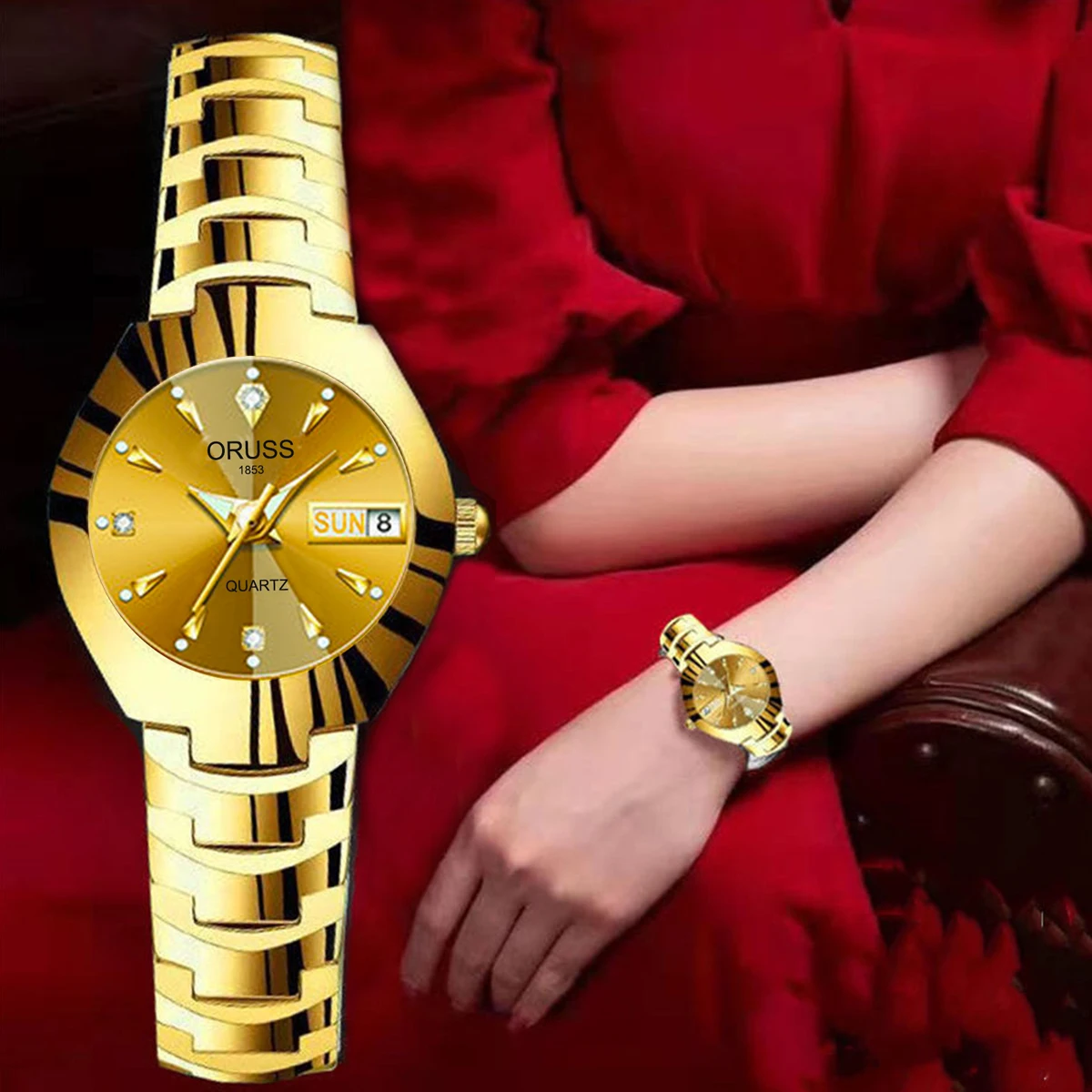 Afbeelding van Elegante Damespolshorloge met Quartzbeweging, Roestvrij Staal, Datum en Weekweergave, Waterdicht tot 30 Meter – Luxe Business Casual Horloge