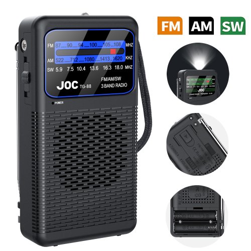 Zdjęcie Przenośny odbiornik radiowy FM/AM/SW z akumulatorem – doskonałe odbiór, wyraźny głośnik, gniazdo słuchawkowe 3,5 mm i oświetlenie LED, idealny dla seniorów