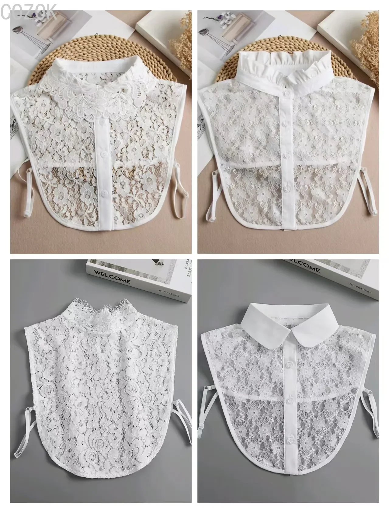Imagen de Blusa de solapa con cuello falso liso Vintage para mujer, Top ajustable, ropa para mujer, cuello falso