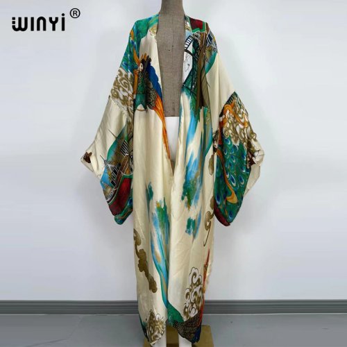 Afbeelding van Boho Stijl Maxi Tuniek met Batwing Mouwen - Vrouwelijke Kimono voor Vakantie en Cocktailavonden