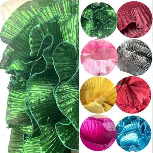 Imagen de Adornos plisados con volantes brillantes metálicos, tela de encaje de Organza arrugada para disfraz DIY, falda, borde, suministros de retales artesanales, 1/2 yardas
