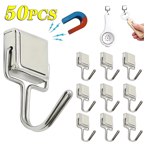 Image of 50-Pack Strong Magnetic Hooks for Multi-Purpose Storage – Versatile Kitchen, Bathroom, and Home Organization Hangers for Keys, Tools, and More